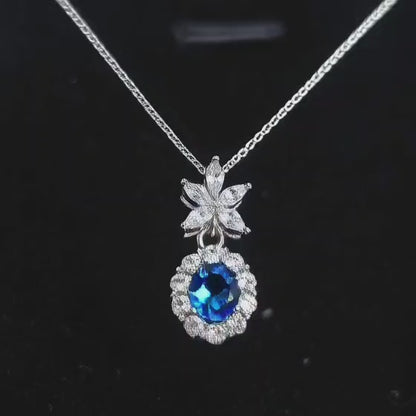 Natural Oval Blue Sapphire Glam Necklace
