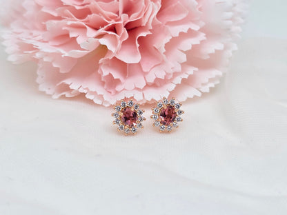 Pink Tourmaline Halo Studs