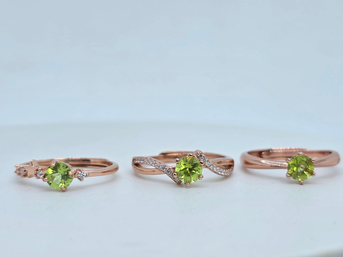 Natural 0.5 Carat Round Peridot Rose Gold S925 Demi Fine Ring