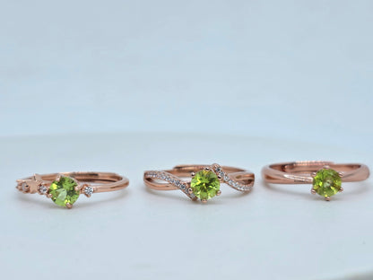 Natural 0.5 Carat Round Peridot Rose Gold S925 Demi Fine Ring