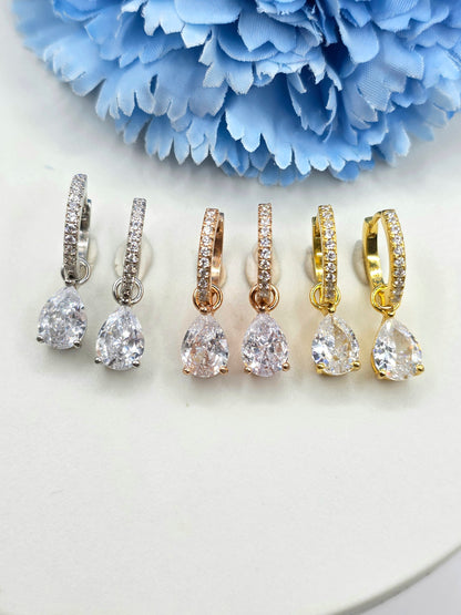 White Topaz Teardrop Huggies