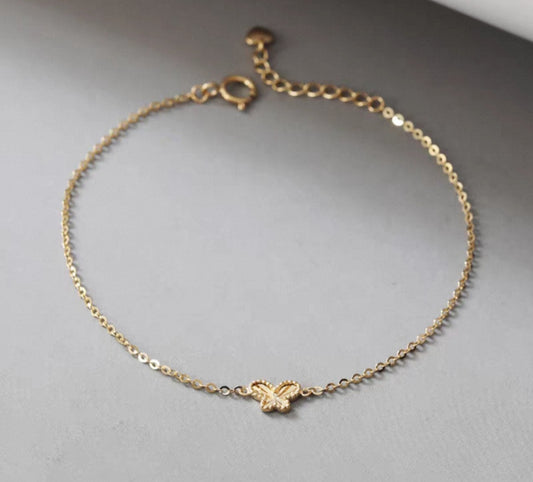 Butterfly Bracelet 14K Solid Yellow Gold