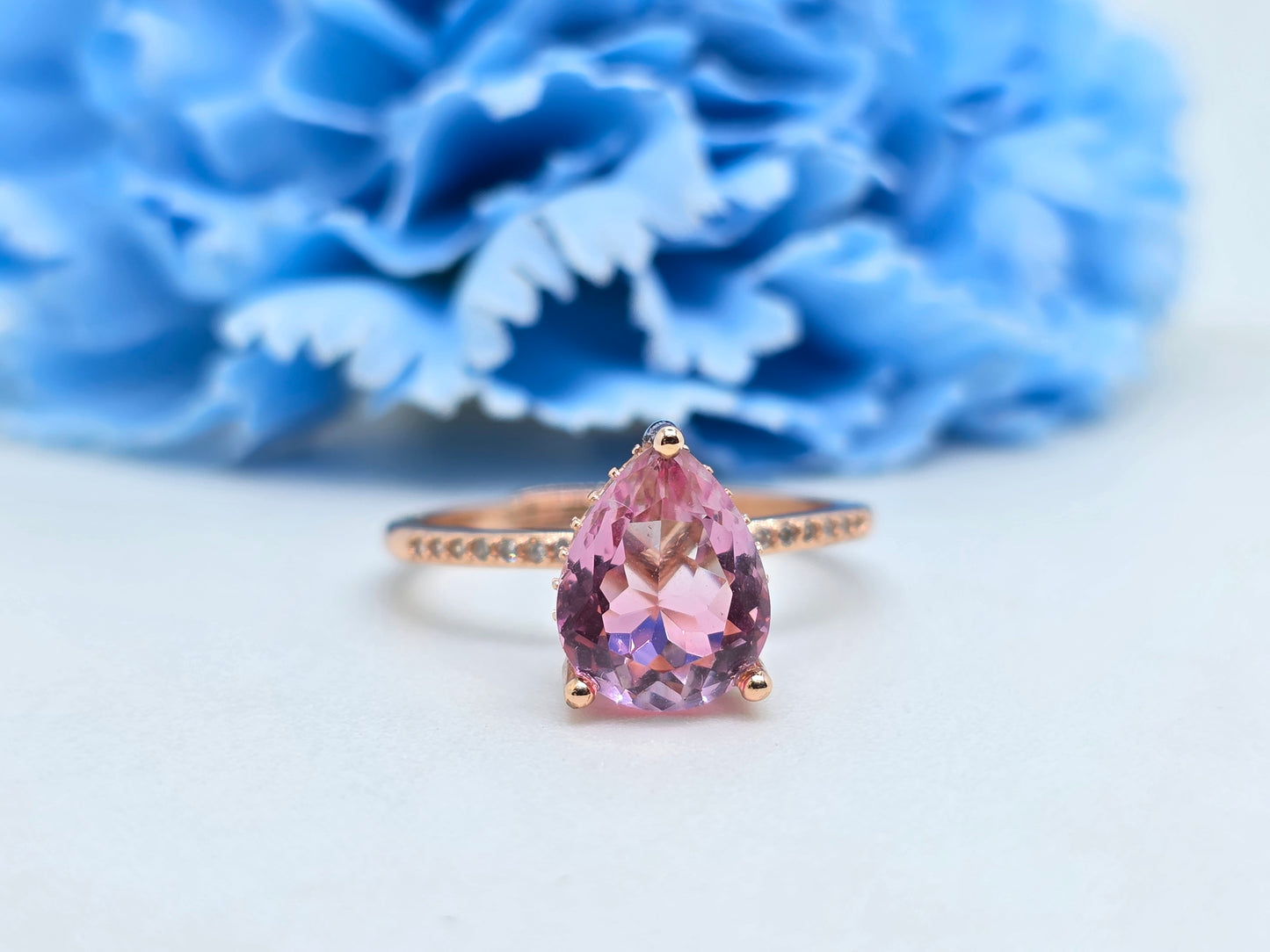 Pear Shape Chonky Lab Pink Sapphire Demi Fine Adjustable Ring