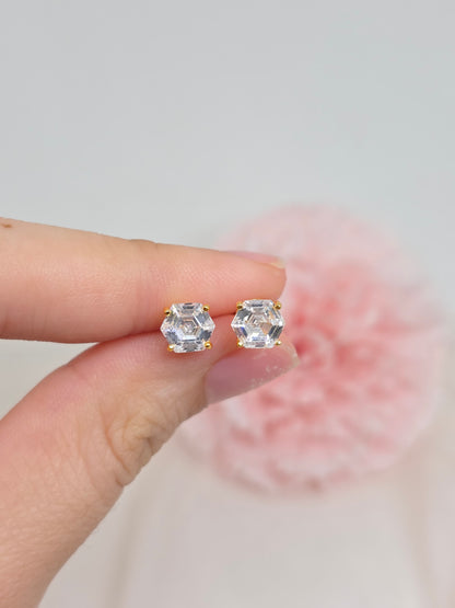 Hexagonal White Topaz Stud