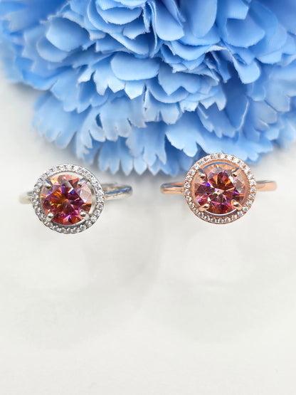 2 Carat Watermelon Moissanite Halo Ring