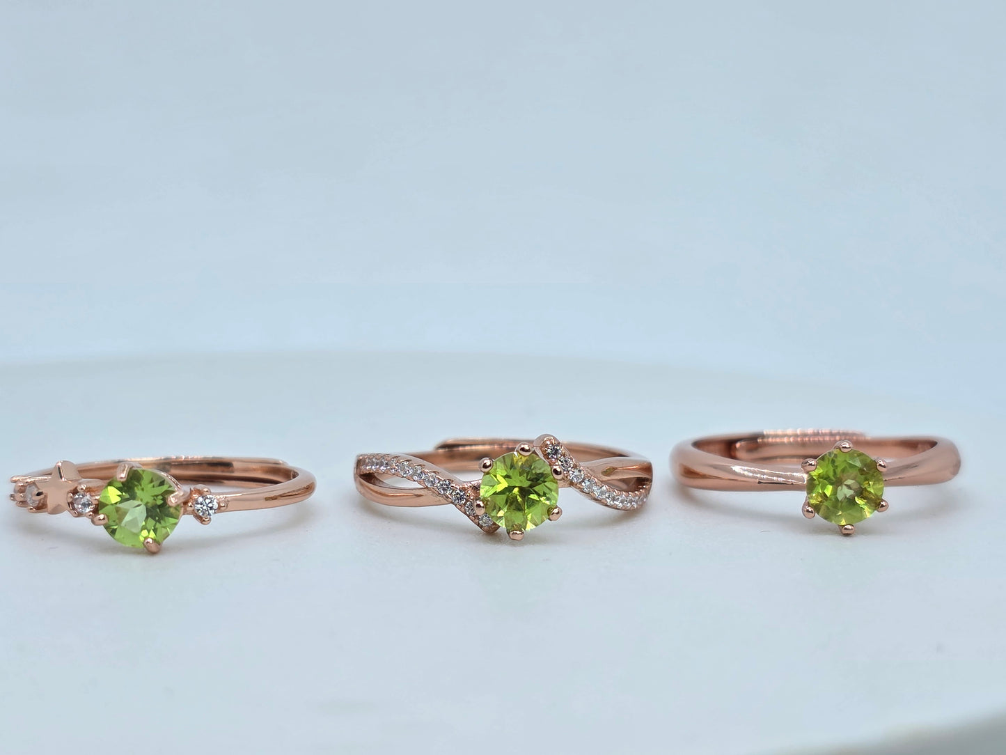 Natural 0.5 Carat Round Peridot Rose Gold S925 Demi Fine Ring