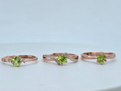 Natural 0.5 Carat Round Peridot Rose Gold S925 Demi Fine Ring