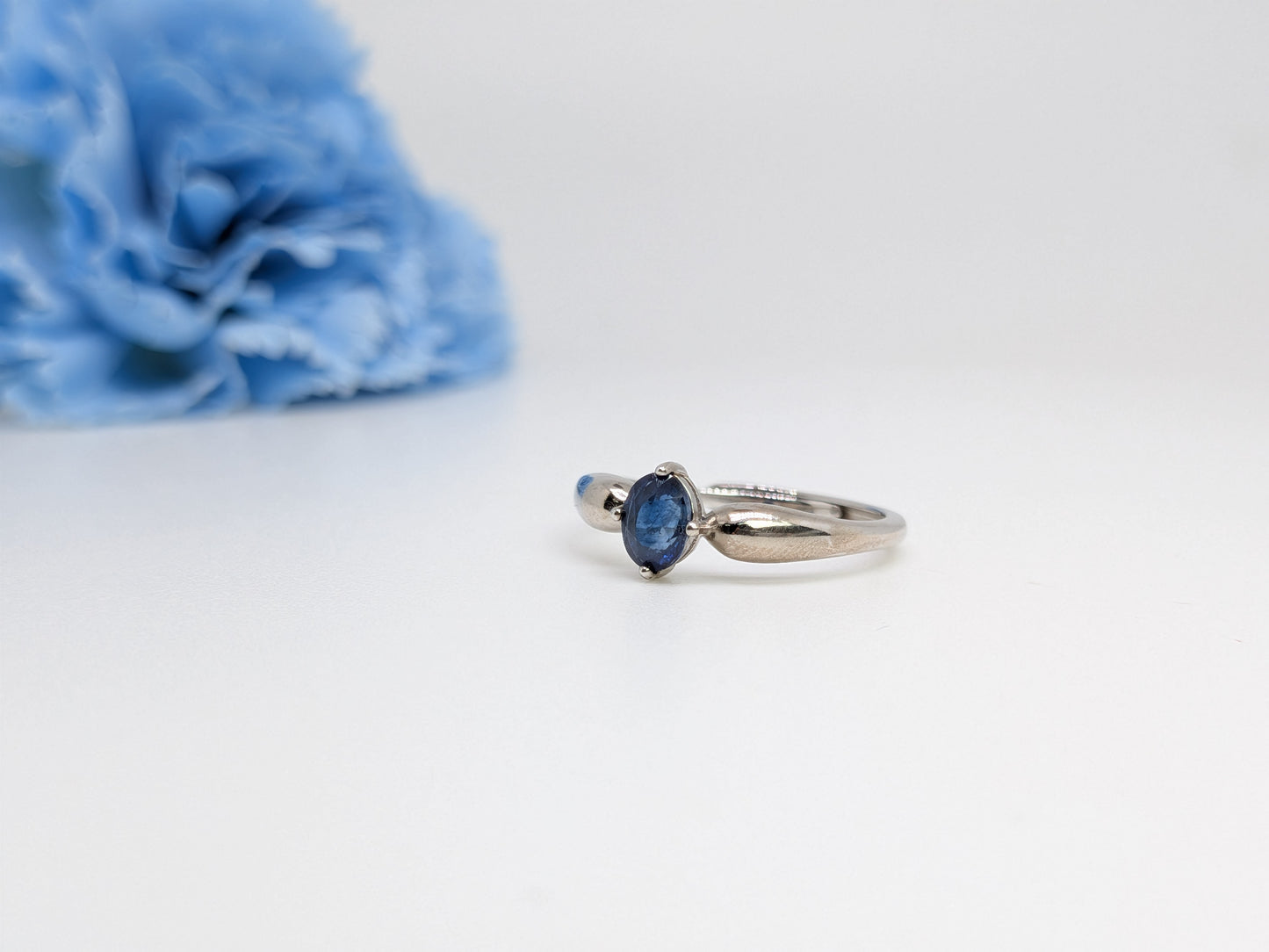 Natural Heated Oval Blue Sapphire S925 Demi Fine White Gold Adjustable Ring - Bold