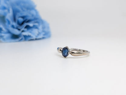 Natural Heated Oval Blue Sapphire S925 Demi Fine White Gold Adjustable Ring - Bold