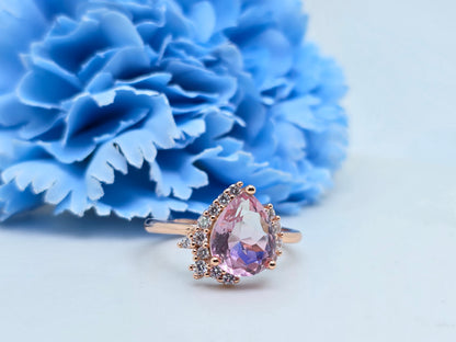 Pear Shape Chonky Lab Pink Sapphire Demi Fine Adjustable Ring