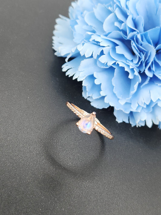 Moonstone Paved Ring- Rose Gold