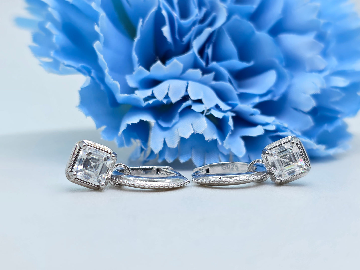 Asscher Cut White Moissanite Ear Huggies