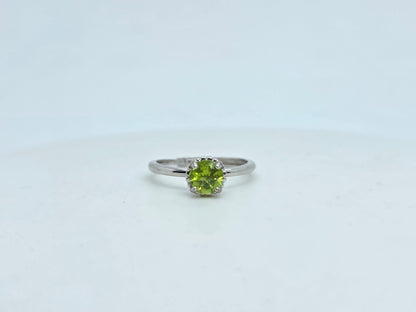 Natural one carat Peridot Hidden Halo S925 Ring