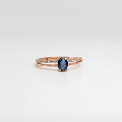 Natural Heated Oval Blue Sapphire S925 Demi Fine Rose Gold Adjustable Ring - Lacey