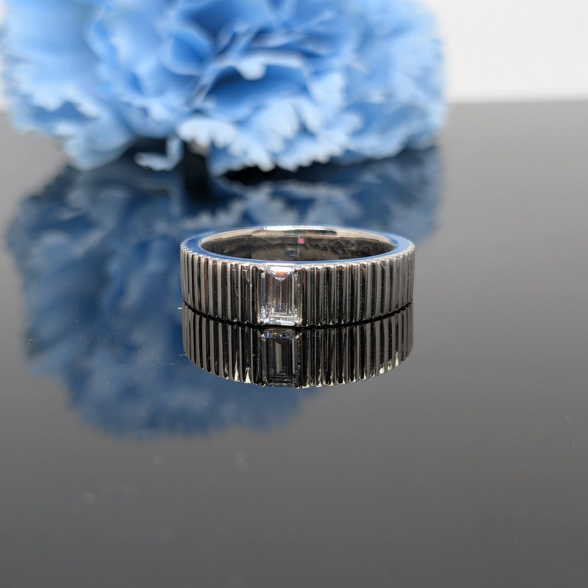 Fluted Emerald Cut Lab Diamond Ring Band in S925 Sterling Silver - Rolly