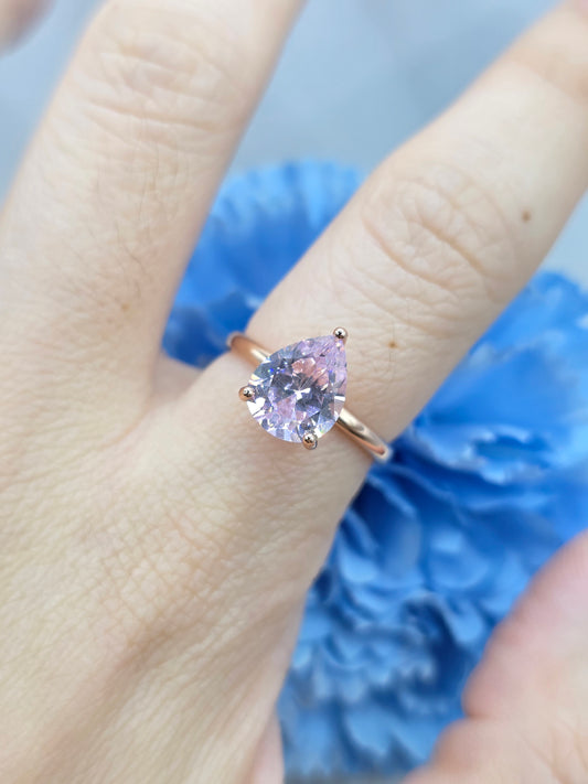 Teardrop 3 Carat Pastel Pink Hidden Halo Ring