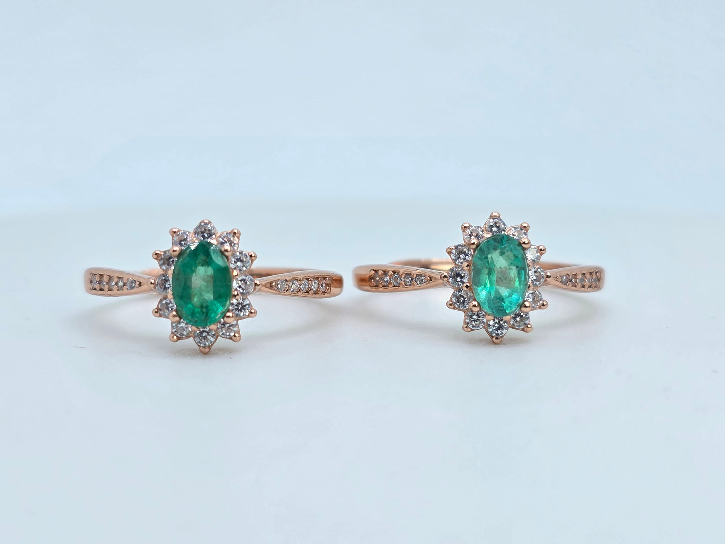Natural Oval Emerald Halo Paved Ring in S925 Silver Gold Vermeil