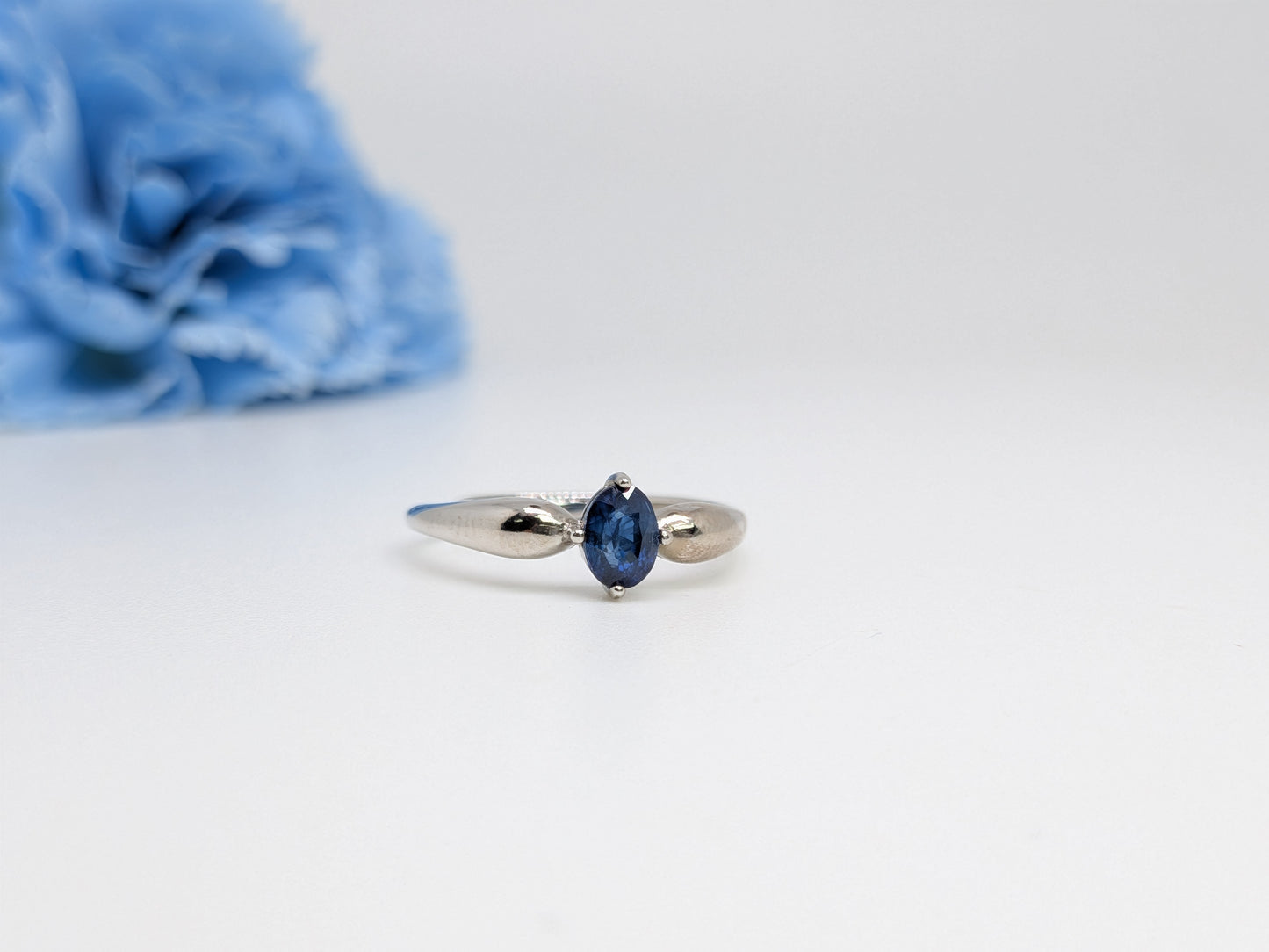 Natural Heated Oval Blue Sapphire S925 Demi Fine White Gold Adjustable Ring - Bold