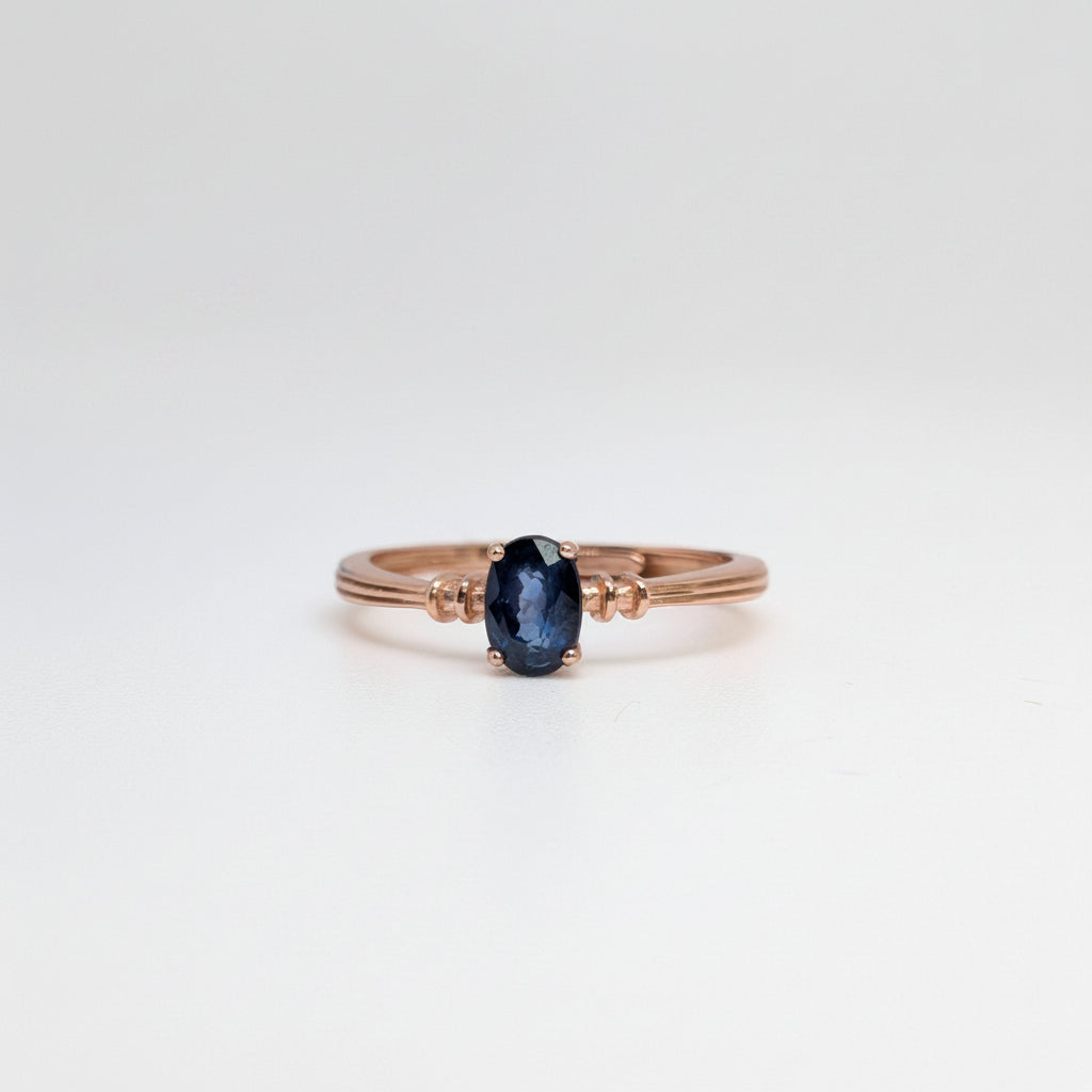 Natural Heated Oval Blue Sapphire S925 Demi Fine Rose Gold Adjustable Ring - Promise