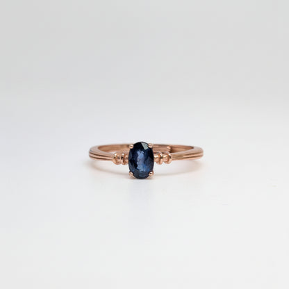Natural Heated Oval Blue Sapphire S925 Demi Fine Rose Gold Adjustable Ring - Promise