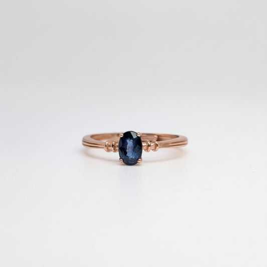 Natural Heated Oval Blue Sapphire S925 Demi Fine Rose Gold Adjustable Ring - Promise