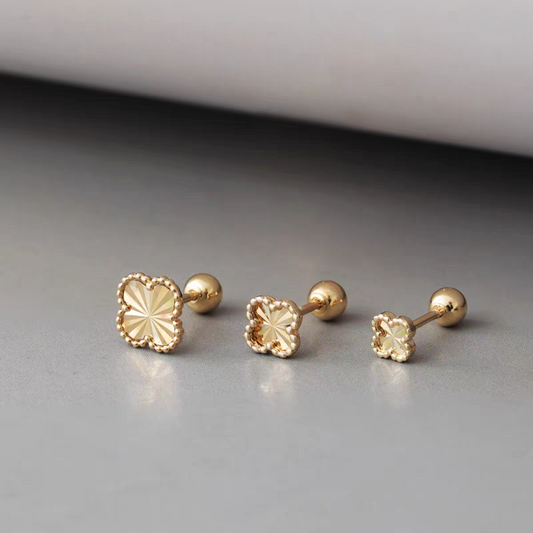 Clover Screwback Studs Solid 14K Gold