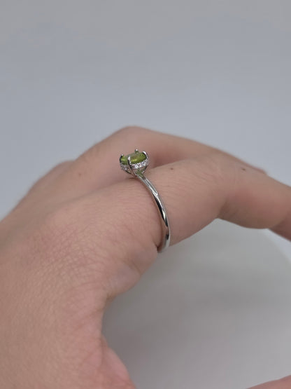 Natural one carat Peridot Hidden Halo S925 Ring