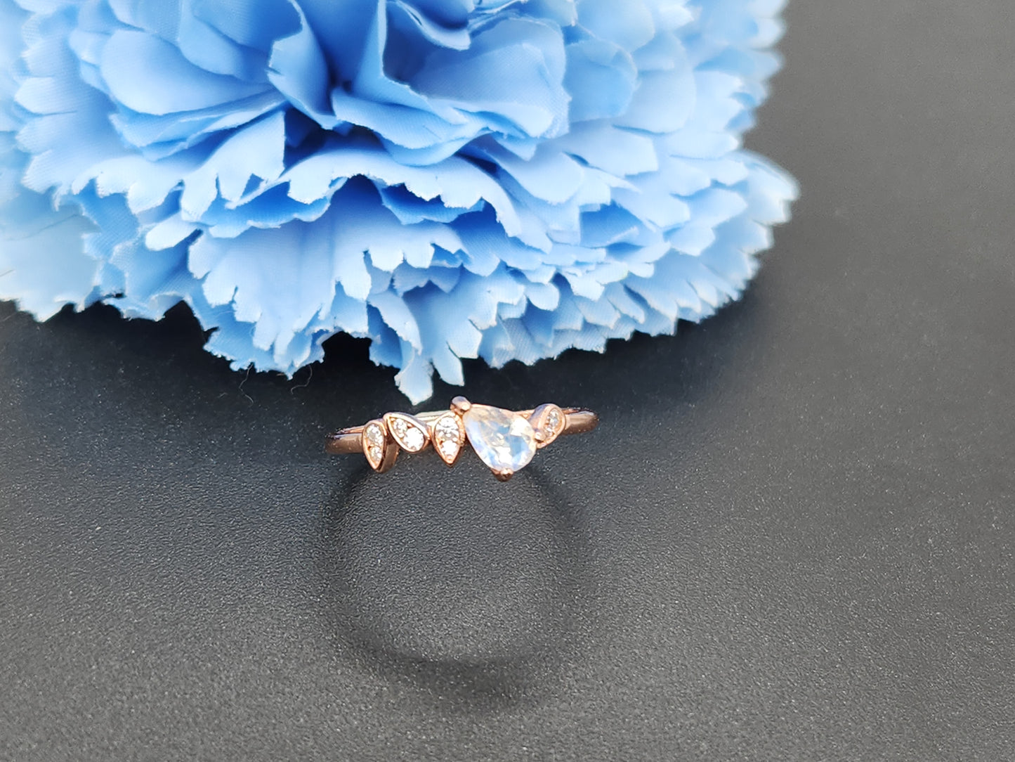 Teardrop Moonstone Ring- Rose Gold