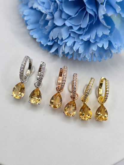 Citrine Teardrop Huggies