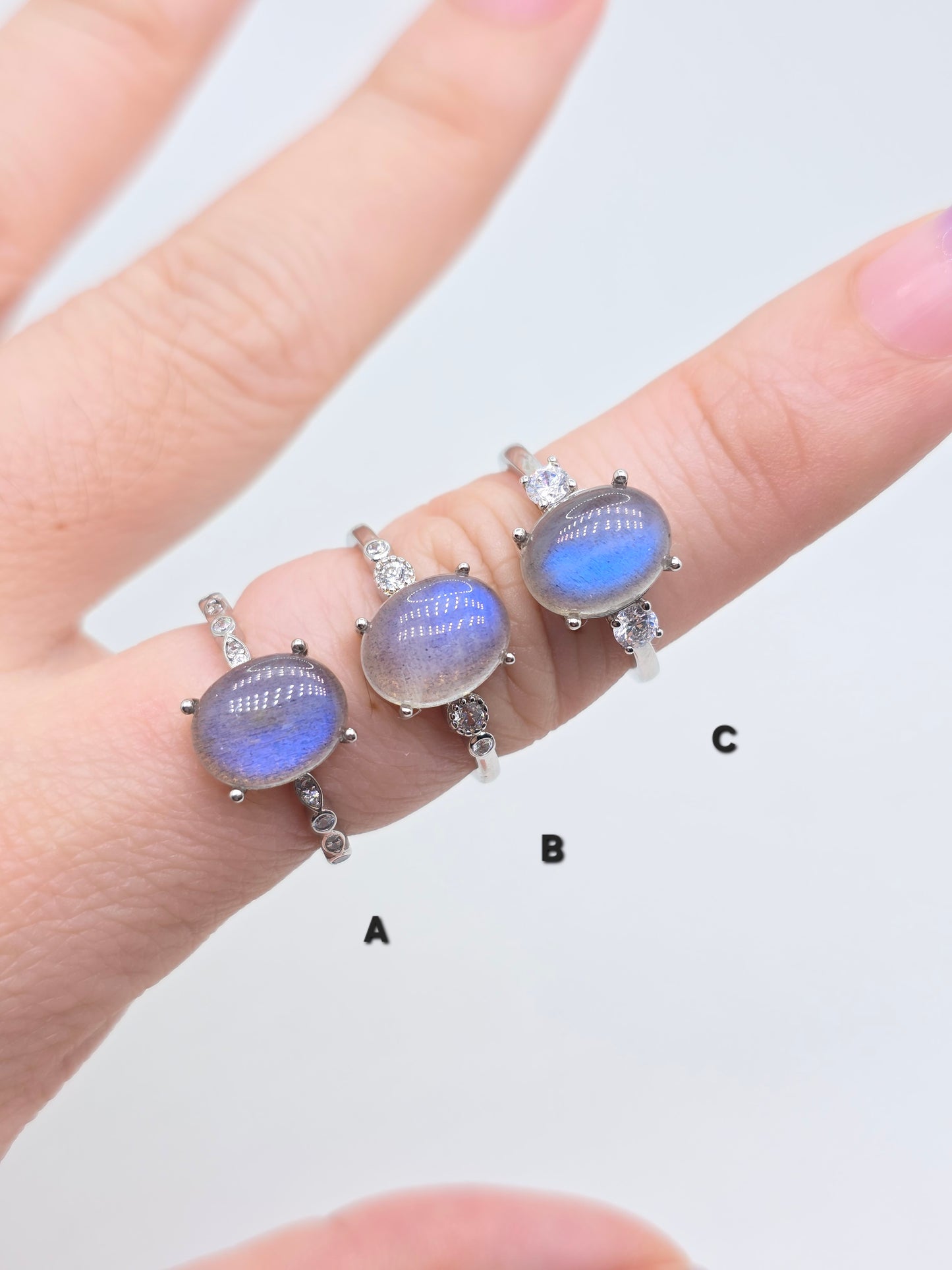 Natural Labradorite Oval Cabochon Gold Plated Rings