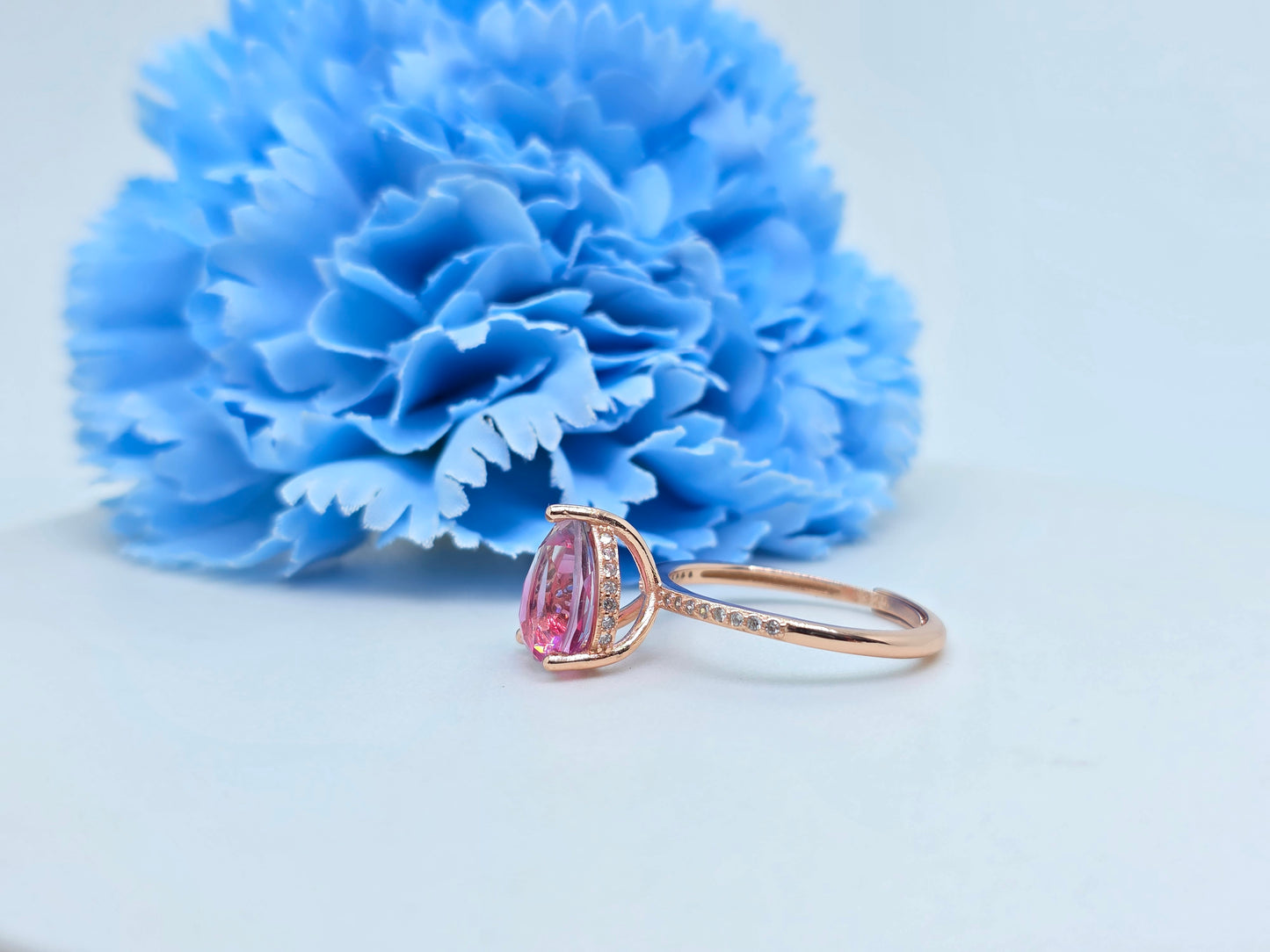 Pear Shape Chonky Lab Pink Sapphire Demi Fine Adjustable Ring