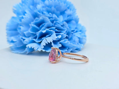 Pear Shape Chonky Lab Pink Sapphire Demi Fine Adjustable Ring