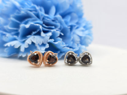 Trillion Cut Smokey Quartz Studs