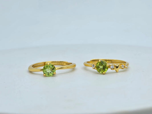 Natural Round 0.5 Carat Peridot Yellow Gold S925 Demi Fine Ring