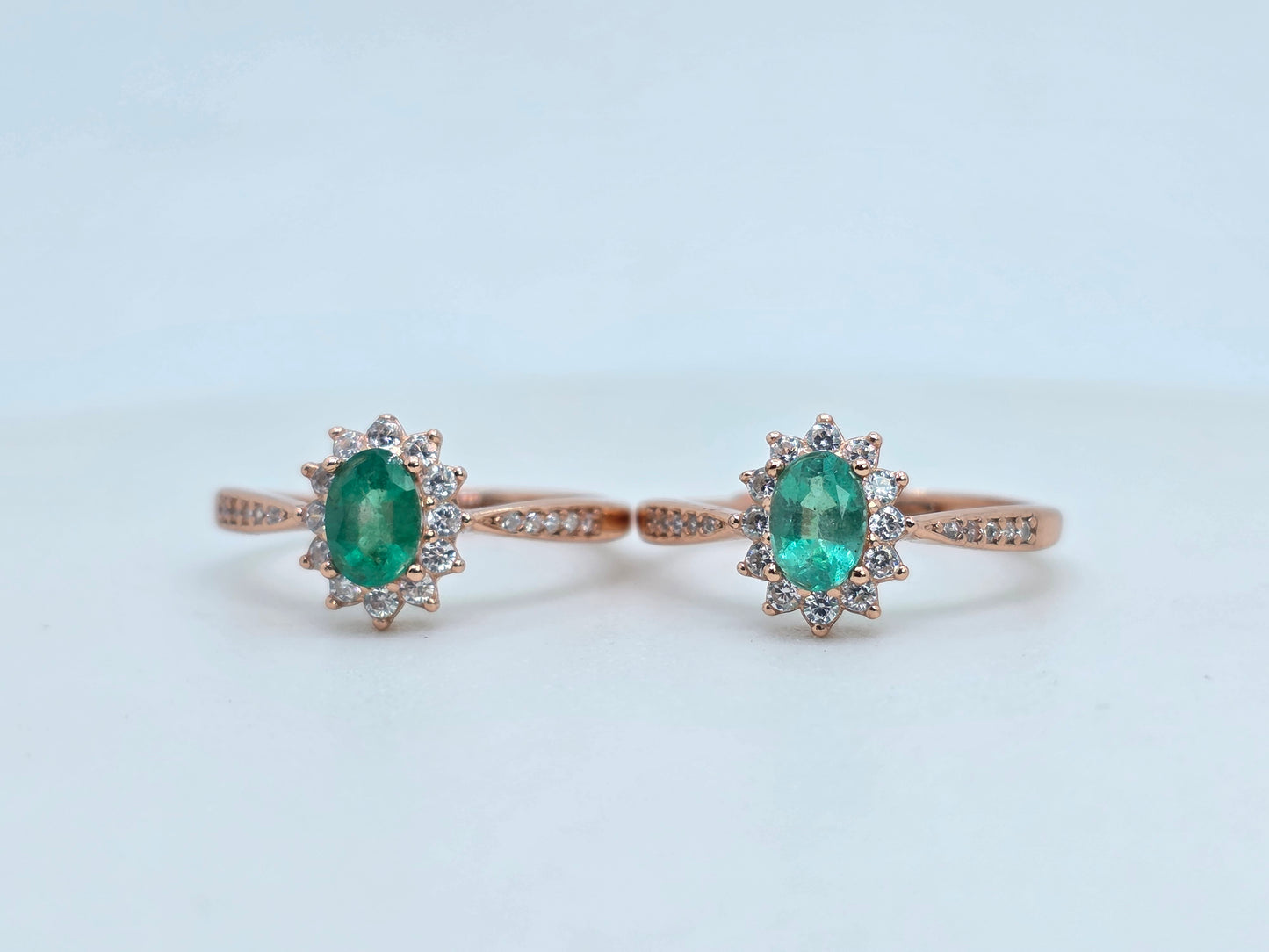Natural Oval Emerald Halo Paved Ring in S925 Silver Gold Vermeil