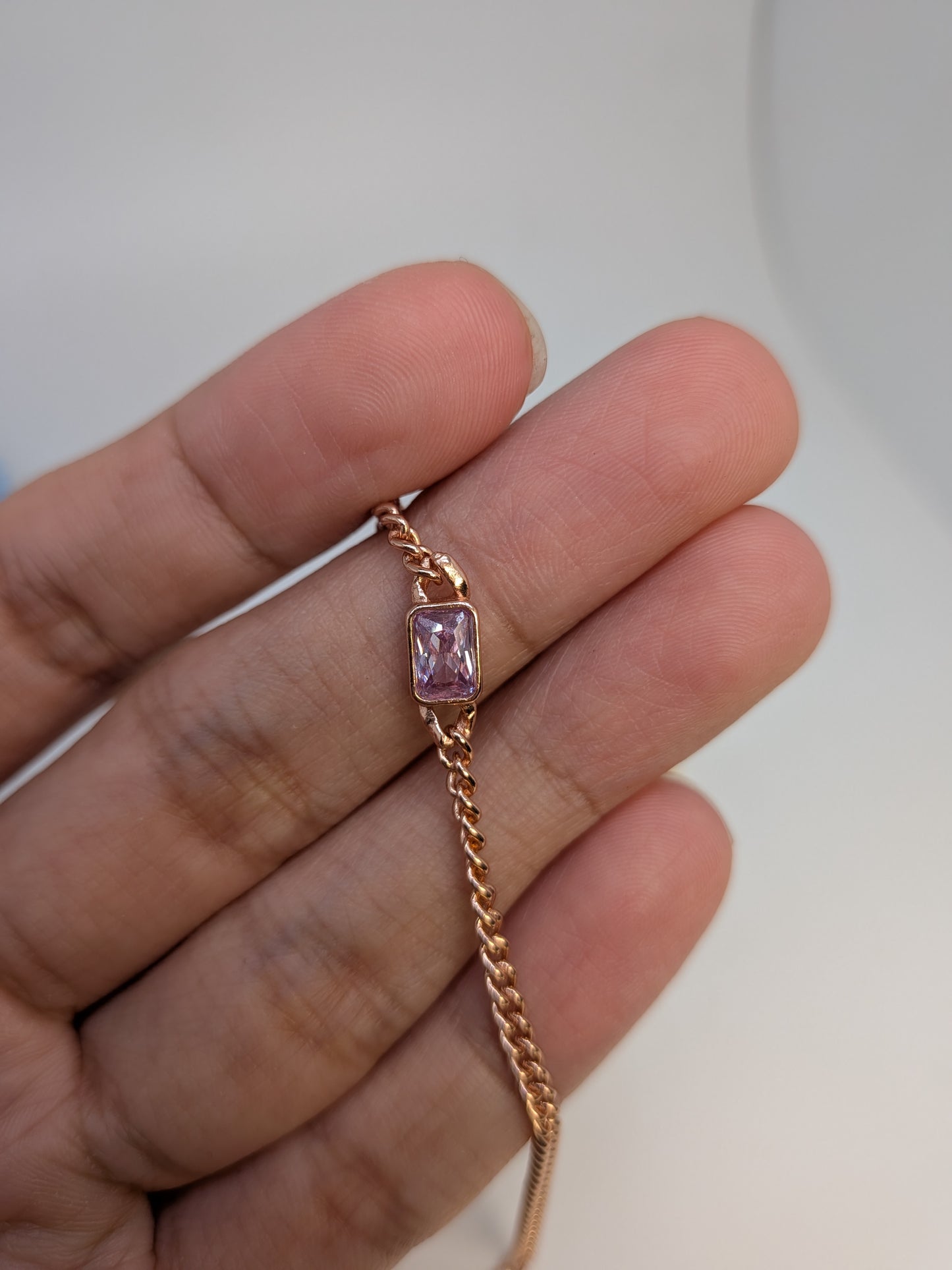 S925 Demi Fine Curb Chain Bracelet with Single Emerald Cut Lab Grown Gemstone