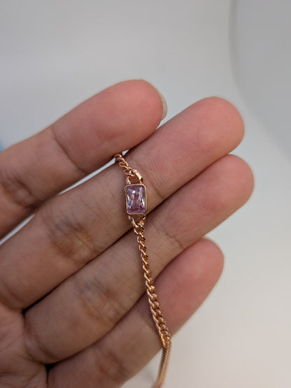S925 Demi Fine Curb Chain Bracelet with Single Emerald Cut Lab Grown Gemstone