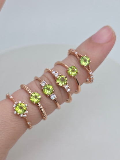 Natural 0.5 Carat Round Peridot Rose Gold S925 Demi Fine Ring