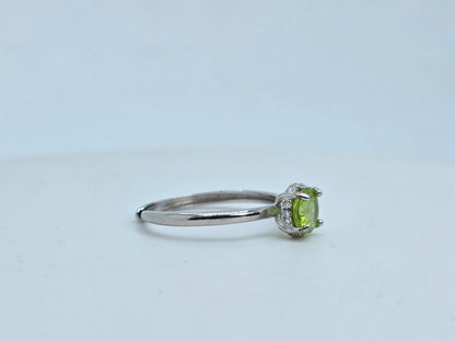 Natural one carat Peridot Hidden Halo S925 Ring