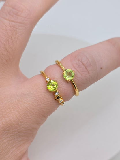 Natural Round 0.5 Carat Peridot Yellow Gold S925 Demi Fine Ring