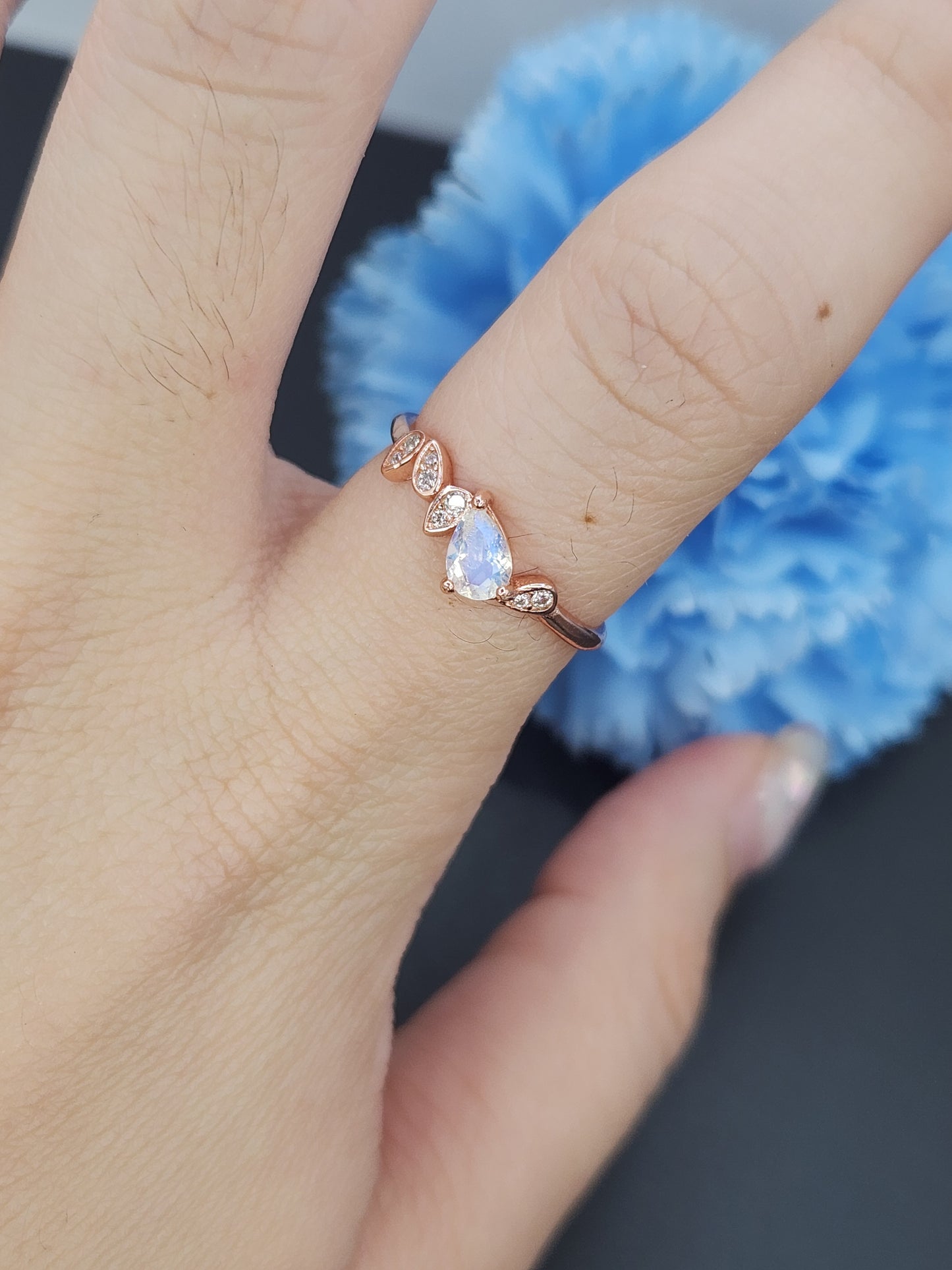 Teardrop Moonstone Ring- Rose Gold