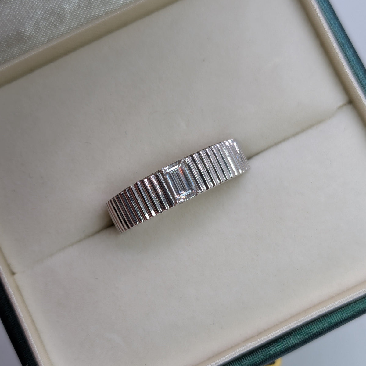 Fluted Emerald Cut Lab Diamond Ring Band in S925 Sterling Silver - Rolly