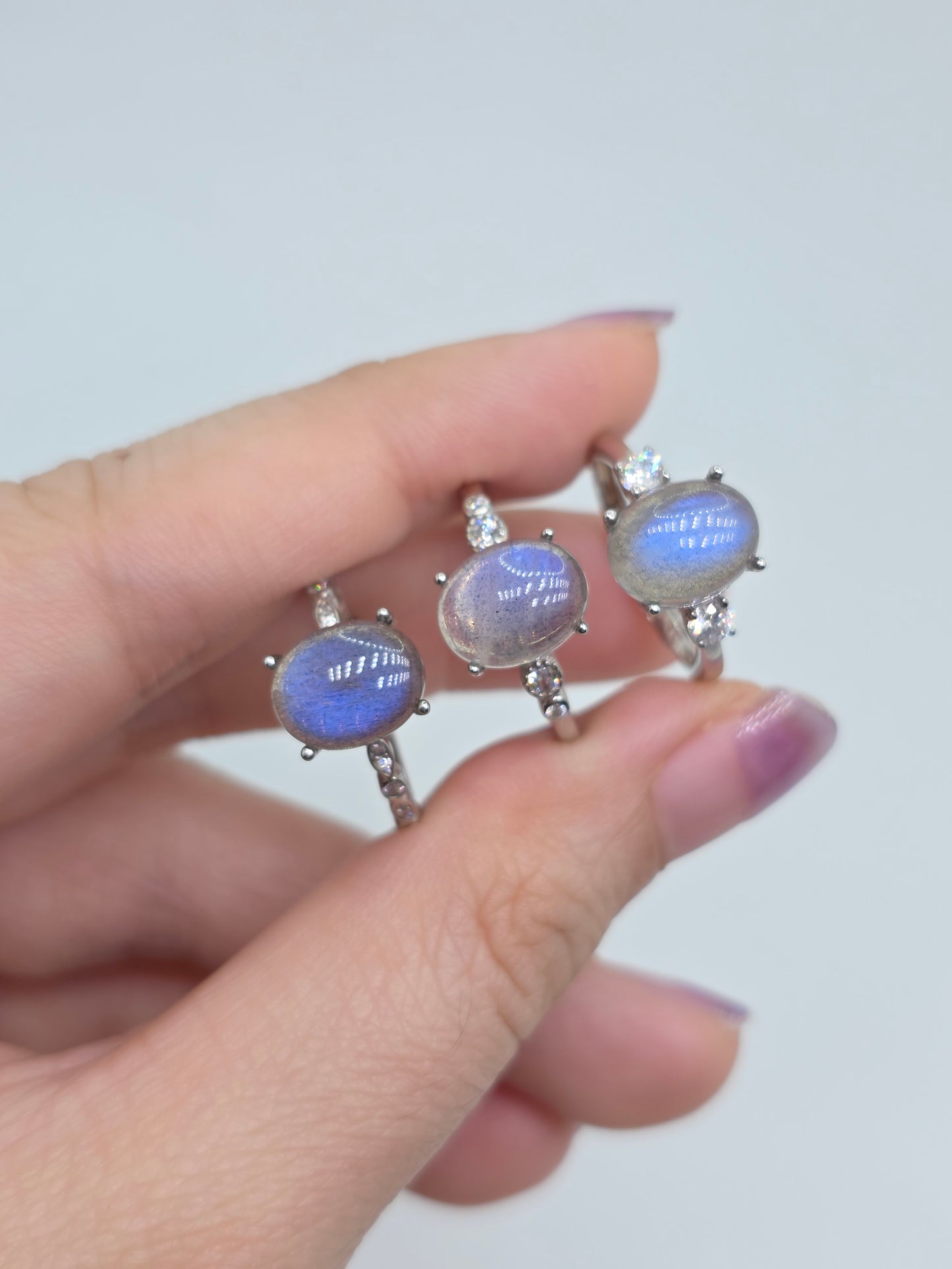 Natural Labradorite Oval Cabochon Gold Plated Rings