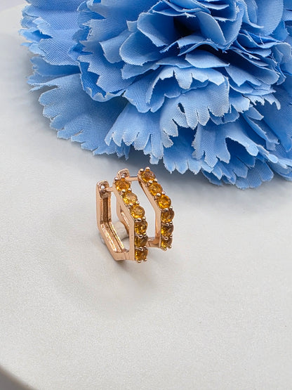 Citrine Hexagonal Huggies