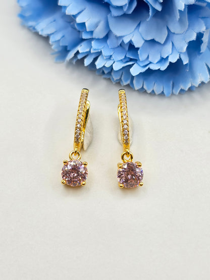 Peach Pink Infinity Cut Moissanite Huggies