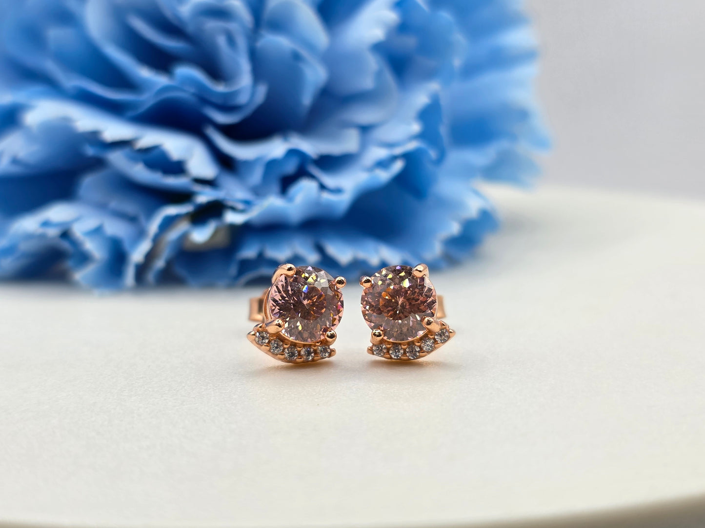 Peach Pink Infinity Cut Moissanite Curve Studs