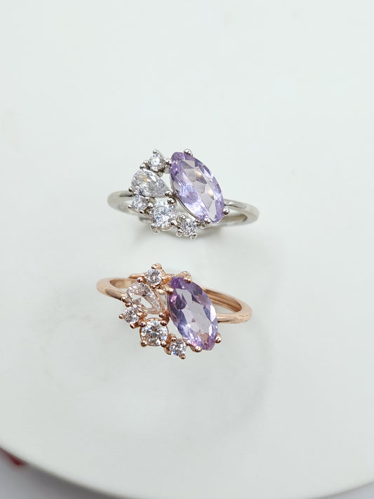 Lavender Amethyst Cluster Ring