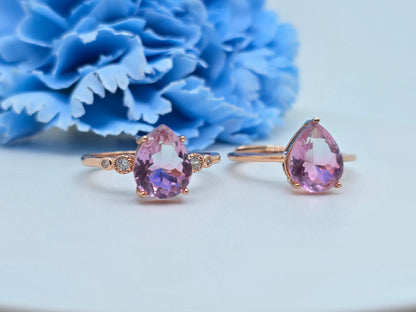 Pear Shape Chonky Lab Pink Sapphire Demi Fine Adjustable Ring