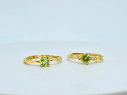 Natural Round 0.5 Carat Peridot Yellow Gold S925 Demi Fine Ring