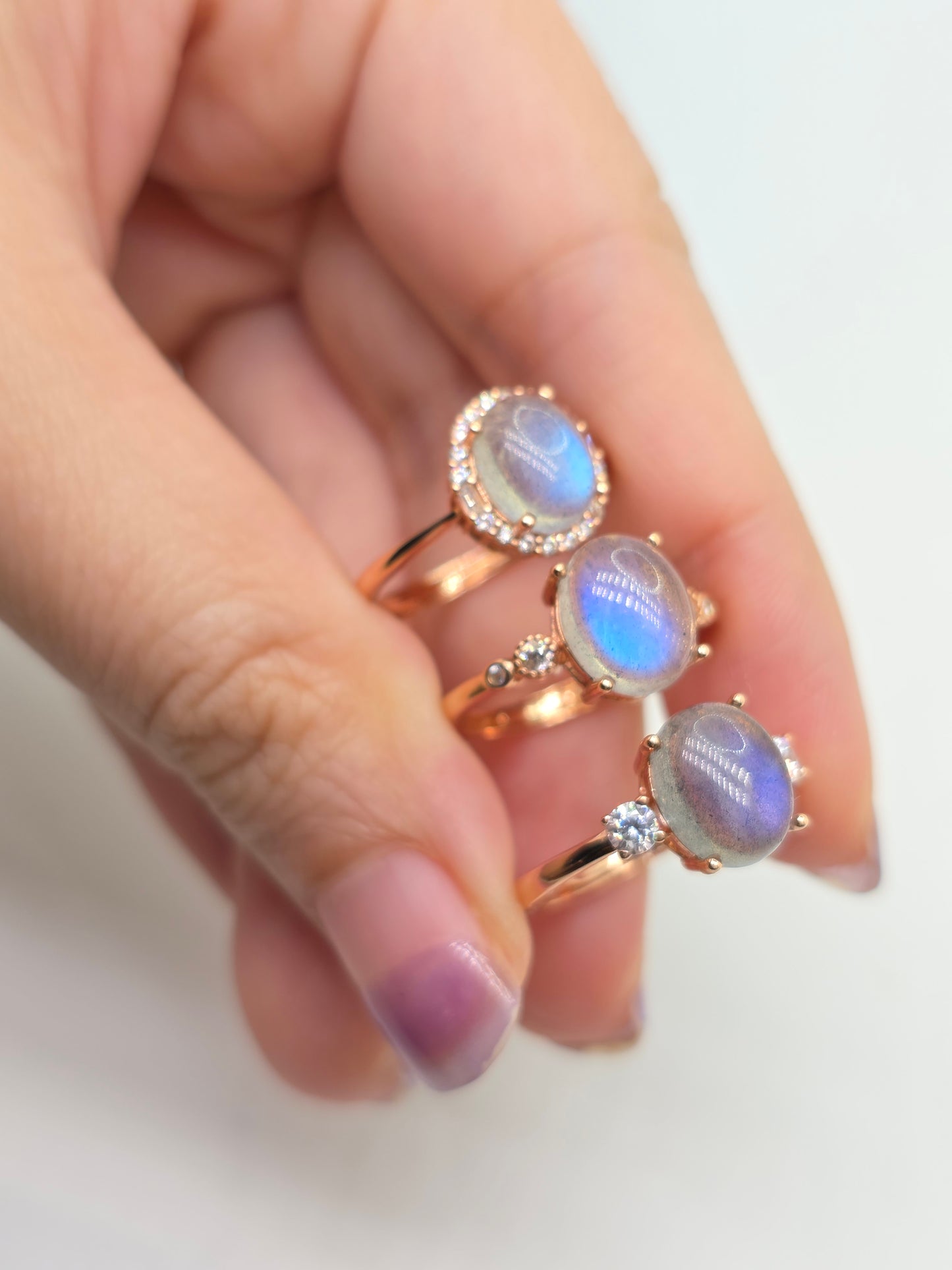 Natural Labradorite Oval Cabochon Gold Plated Rings